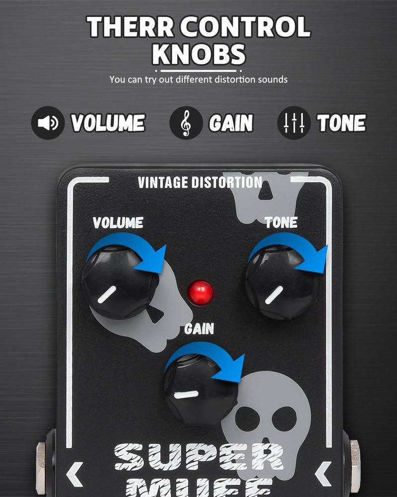 STRICH Distortion Guitar Pedal, Morpher Distortion, Super Muff Analog, Tight, Classic Crunch 80s Metal, True Bypass for Electric Guitar, White and Black - Image 4